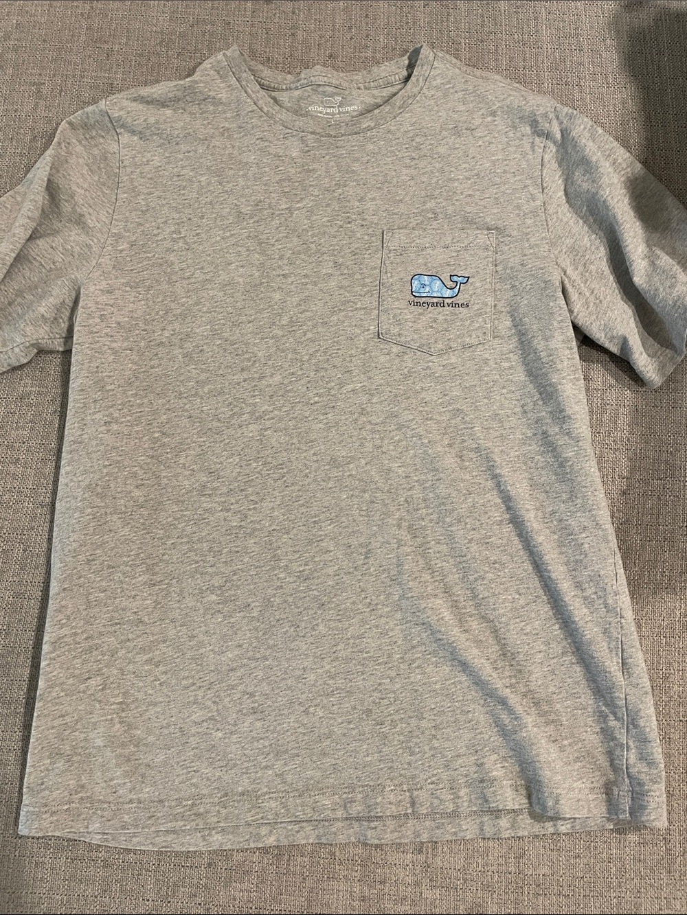 Vineyard Vines Gray Short Sleeve Pocket Tee with Blue Whale Logo